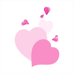 Valentines day card. Pink flying petals and Hearts. Vector