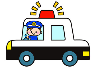 Naklejka premium パトカー,警察官,警察,乗り物,お巡りさん,人物,男性,自動車,敬礼,車,働く車,可愛い,交通,子供向け,運転