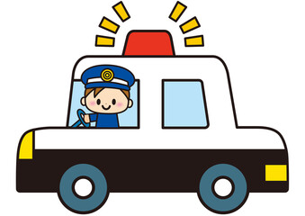 パトカー, 警察官, 警察, 乗り物, お巡りさん, 人物, 男性, 自動車, 敬礼, 車, 働く車, 可愛い, 交通, 子供向け, 運転 © 満載