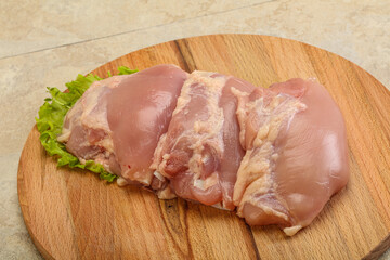 Raw chicken boneless and skinless leg