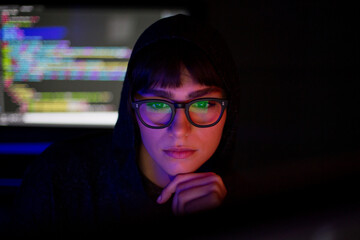 Female computer hacker in a futuristic style