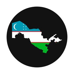 Uzbekistan map silhouette with flag on black background