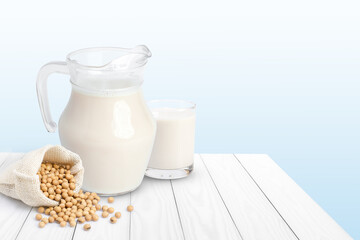 glass of soy milk and soybean