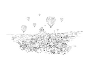 Obraz premium Hot air balloons. Cappadocia. Turkey. Hand drawn vector illustration. 