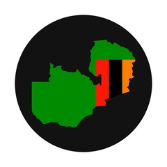 Zambia map silhouette with flag on black background