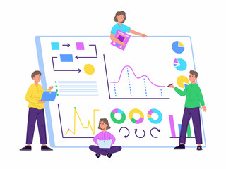 Corporate brand analysis, online brand reputation management concept. Brand building statistics, brand manager analysis vector illustration. Brand reputation strategy