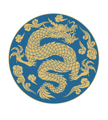 Oriental style dragon illustration royal robe tattoo design blue circle 건대타투 문신도안 용문신