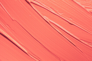 Coral pastel red smeard lipstick swatch background texture smudge - obrazy, fototapety, plakaty