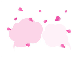 Valentines day card. Pink flying petals and space for text. Hearts on Pink clouds. Vector