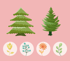 landscape nature six icons