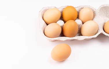 Organic chicken eggs on the table. Eggs are good for everyone and health. Farm products, natural eggs.