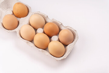 Organic chicken eggs on the table. Eggs are good for everyone and health. Farm products, natural eggs.