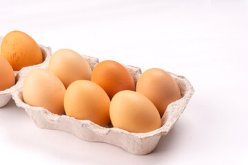 Organic chicken eggs on the table. Eggs are good for everyone and health. Farm products, natural eggs.