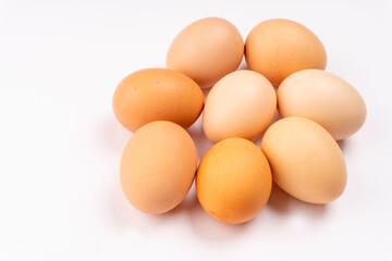 Organic chicken eggs on the table. Eggs are good for everyone and health. Farm products, natural eggs.