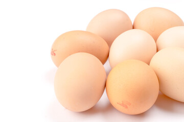Organic chicken eggs on the table. Eggs are good for everyone and health. Farm products, natural eggs.