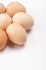 Organic chicken eggs on the table. Eggs are good for everyone and health. Farm products, natural eggs.
