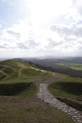 Fototapeta na wymiar a path that leads down the hill at British camp in Malvern