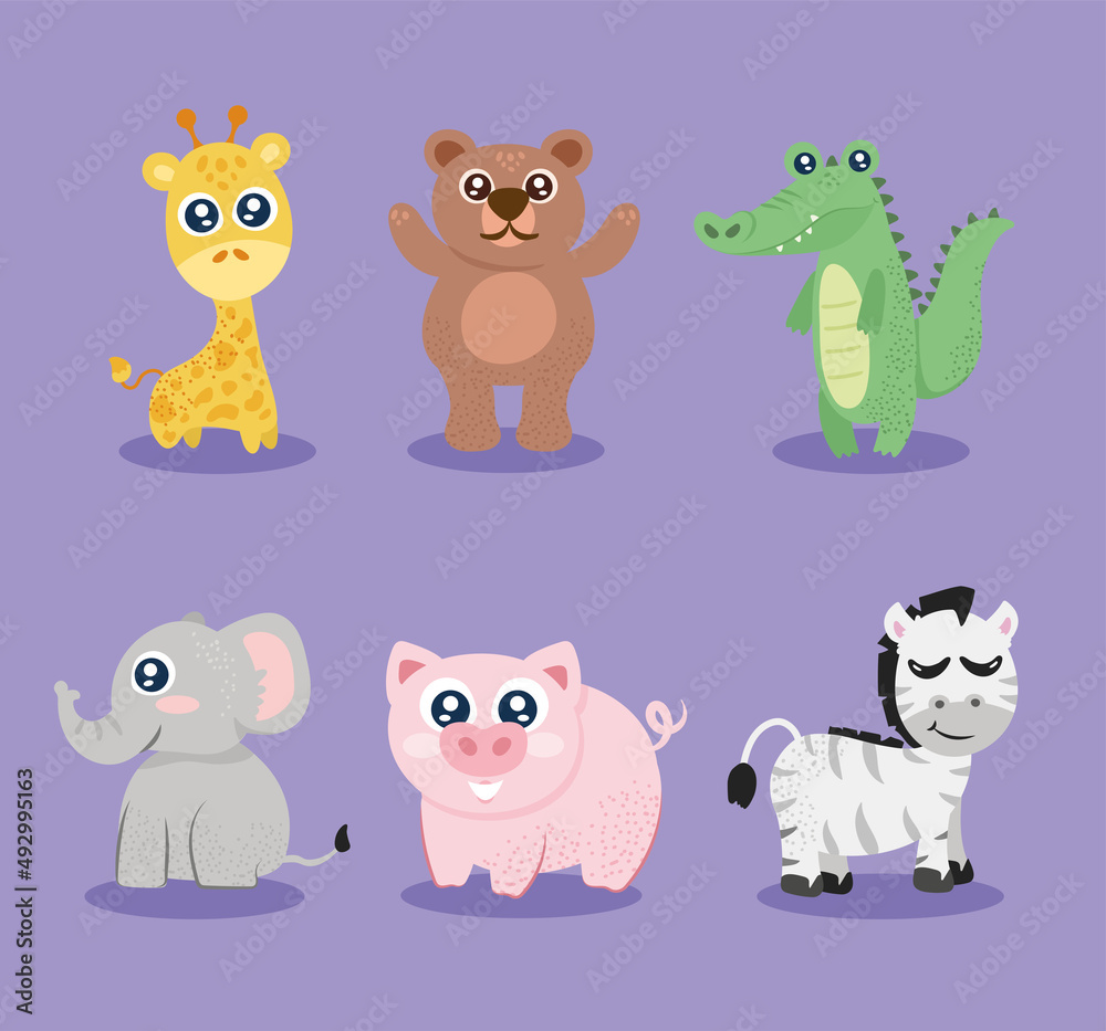 Canvas Prints six cute animals characters