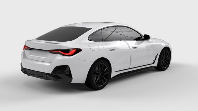 Mockup electric Sport car similar to BMW i4 M50 isolated on white background back view
