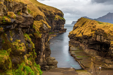 A natural harbor on the island of Streymoy. Gjogv, Faroe Islands.