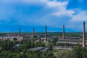 Panoramic view of the industrial city of Nikopol in Ukraine. Beautiful landscape in the city. industrial area