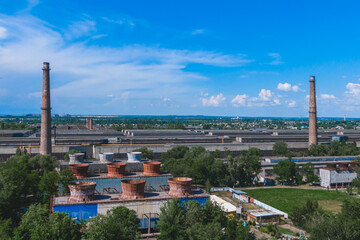 Panoramic view of the industrial city of Nikopol in Ukraine. Beautiful landscape in the city. industrial area