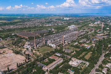 Fototapeta na wymiar Panoramic view of the industrial city of Nikopol in Ukraine. Beautiful landscape in the city. industrial area