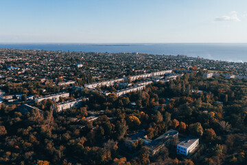 Panoramic view of the industrial city of Nikopol in Ukraine. Beautiful landscape in the city. industrial area