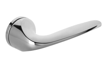 Door handle made of metal on an isolated white background. Reliable design handle for the door of...