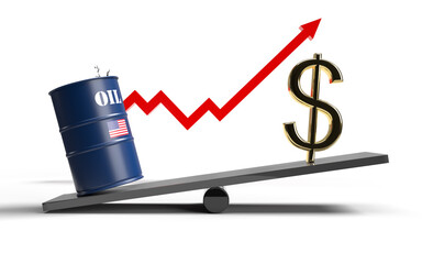 USA oil barrel and dollar sign price growth 3D rendering