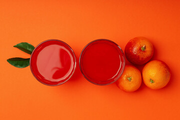 Concept of fresh drink with red orange juice