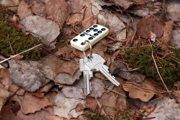 Lost key on ground. Concept photo. Selective focus.