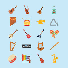 twenty musical instruments icons