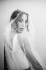 Fototapeta premium Beautiful bride. black and white portrait