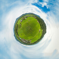 Aerial View Above Rural Rice Fields (Tiny Planet Spherical)