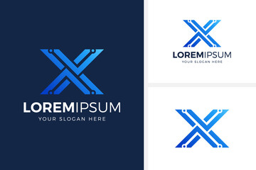 letter x concept technology logo design vector illustration