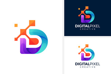 letter d concept technology logo design vector illustration - obrazy, fototapety, plakaty
