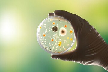 Backgrounds of Characteristics and Different shaped Colony of Bacteria and Mold growing on plates
