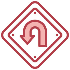 U TURN red line icon,linear,outline,graphic,illustration
