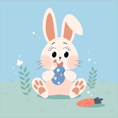 Easter postcard. Cute sping rabbit for easter holidays. Bunny character concept
