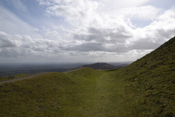 Fototapeta premium the ridges of the ancient fort at the top of the Malvern hills.