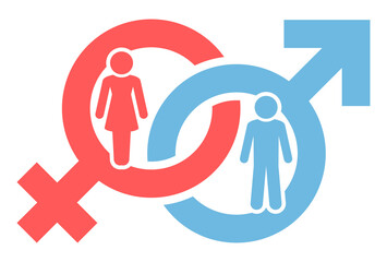 Diagonale Symbole Weiblich & Männlich Figuren Kombination Rot Blau