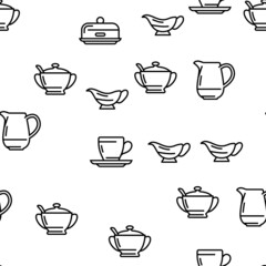 Tableware For Banquet Or Dinner Vector Seamless Pattern Thin Line Illustration