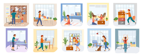 Reading people flat character set with books magazines literature isolated vector illustration. Young male and female readers dressed in trendy clothes relaxing at home with books or textbooks