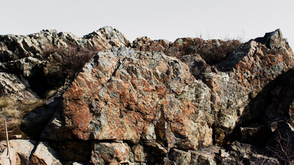 Summit of mountain. Old mountain. Grunge nature background. Selective focus.