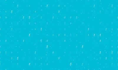 Seamless background pattern of evenly spaced white football soccer symbols of different sizes and opacity. Vector illustration on cyan background with stars