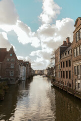 Naklejka premium The historic city center in Ghent (Gent), Belgium. Architecture and landmark of Ghent. Cityscape of Ghent.