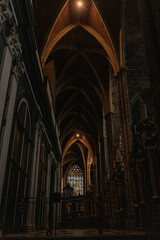 The historic city center in Ghent (Gent), Belgium. Architecture and landmark of Ghent. Cityscape of Ghent. Cathedral.