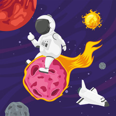 Fototapeta premium astronaut in meteorite onfire