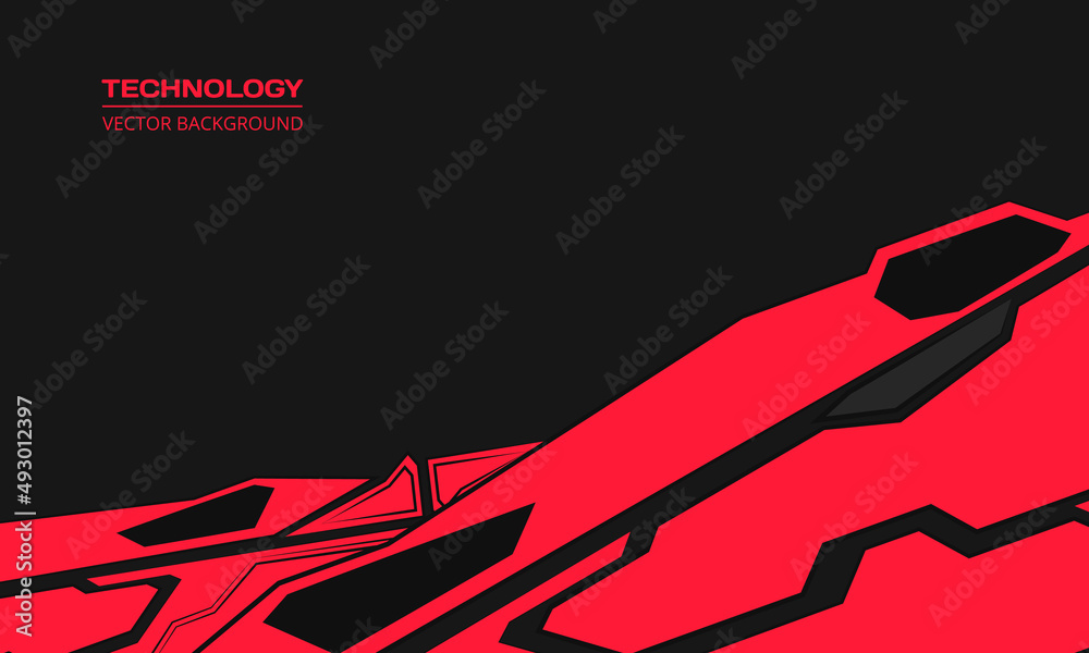 Poster Technology futuristic red and black robotic gaming abstract background. Techno flat background. Abstract mechanical geometric crimson and black shape design. Vector illustration